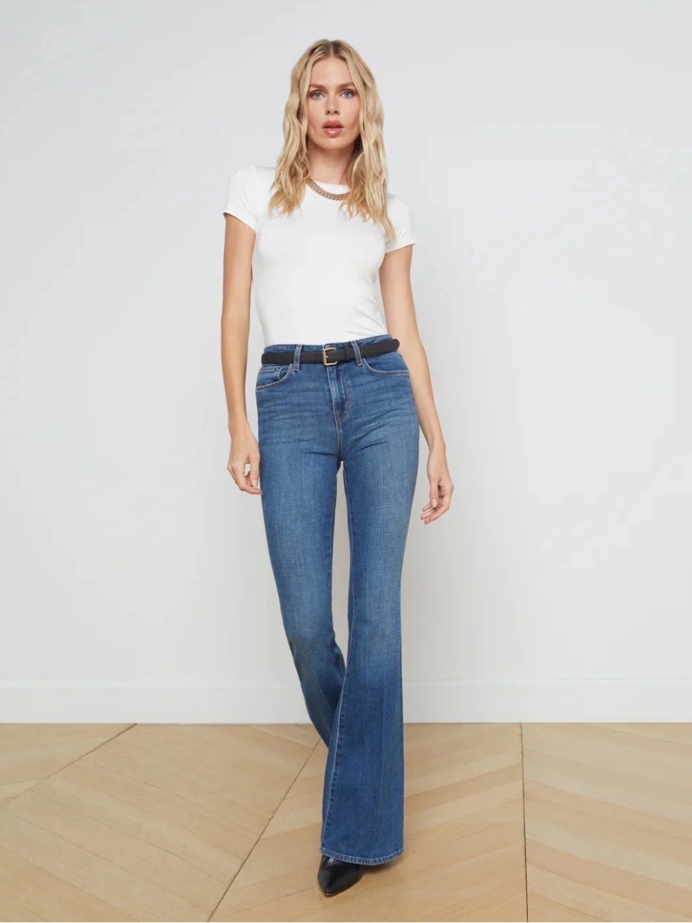 Zara Women's High Rise Flare Jeans Medium Wash 70s Bell Bottom Denim Size 10